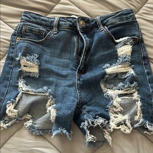 Distressed Blue Denim Shorts